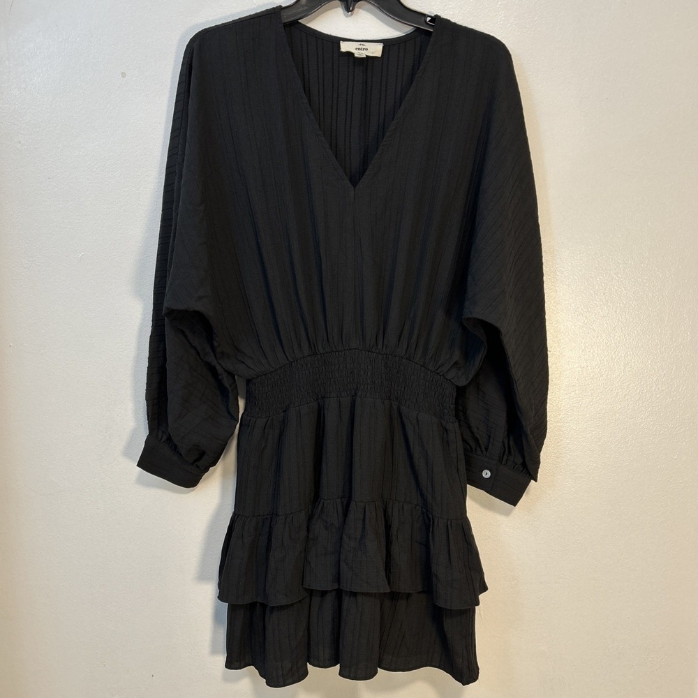 Entro‎ Women M Black Dress Smocked Waist Balloon Sleeve Mini 6354
